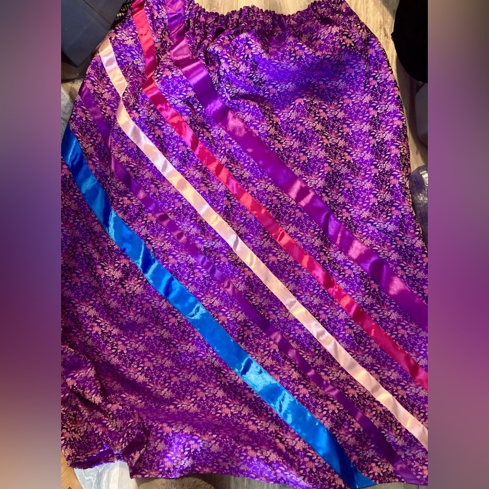 Vibrant Purple Handmade Native American Ribbon Skirt with Satin Ribbon & pockets